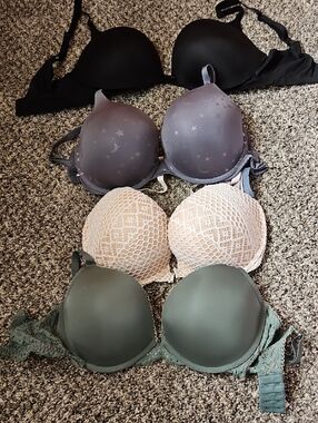 Women’s Padded Lace & Seamless Bra Set - Black, Gray, Beige, Olive